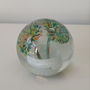 Hand-Blown Lead Crystal Floral Paperweight Poland